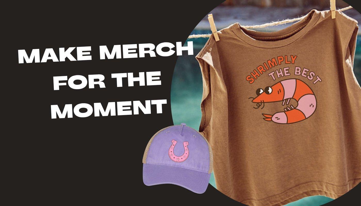 muscle tank and cap with custom trendy designs to illustrate moment merch designs